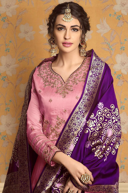 Sea Pink and Violet pure tussar satin Gown