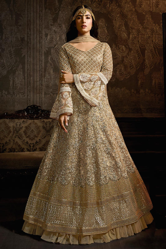 Beige Designer Net Anarkali Suit