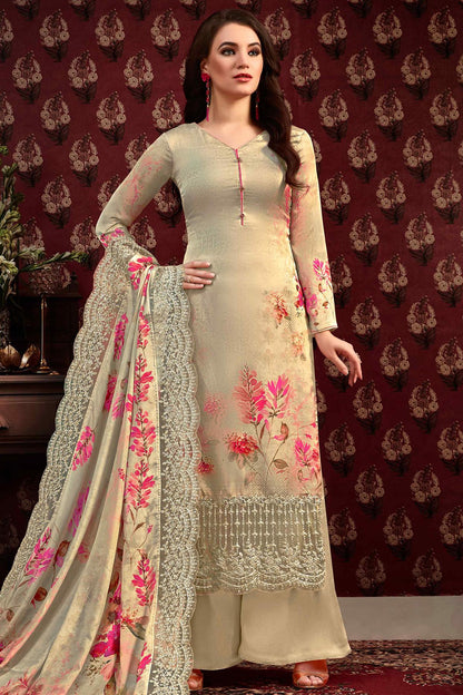 Beige Printed Casual Straight Cut Suit