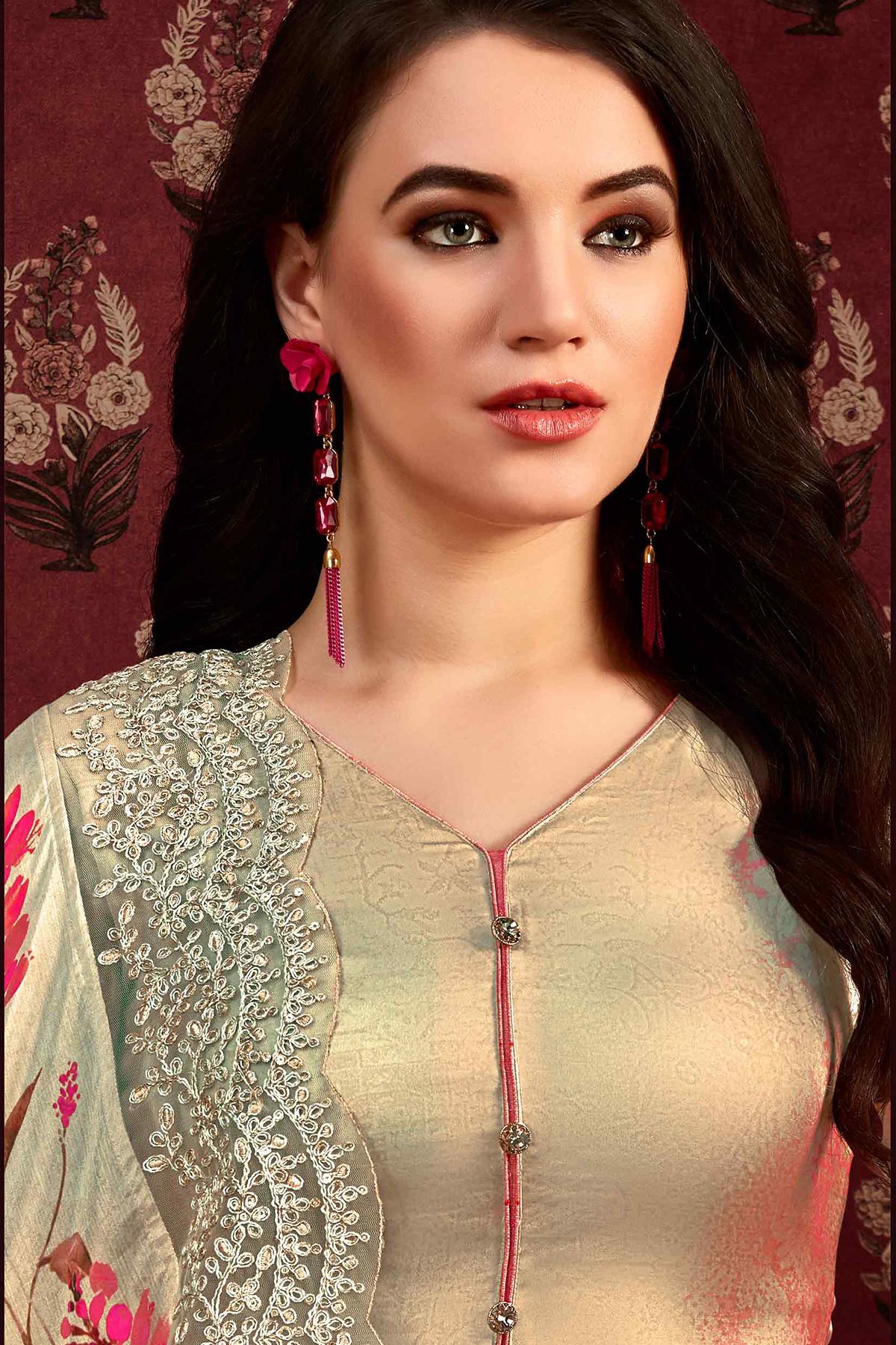 Beige Printed Casual Straight Cut Suit