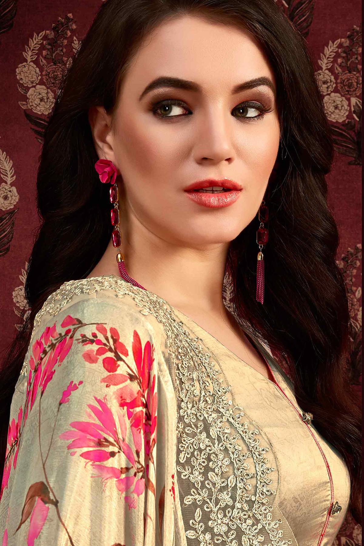 Beige Printed Casual Straight Cut Suit