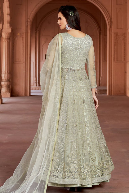 Frost White Embroidered Net Anarkali Lehenga Style Suit