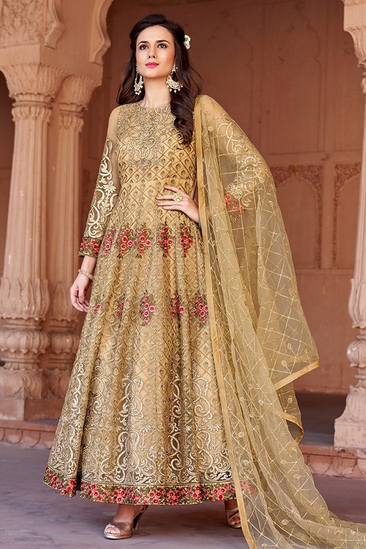 Vanilla Embroidered Net Party Wear Anarkali Suit