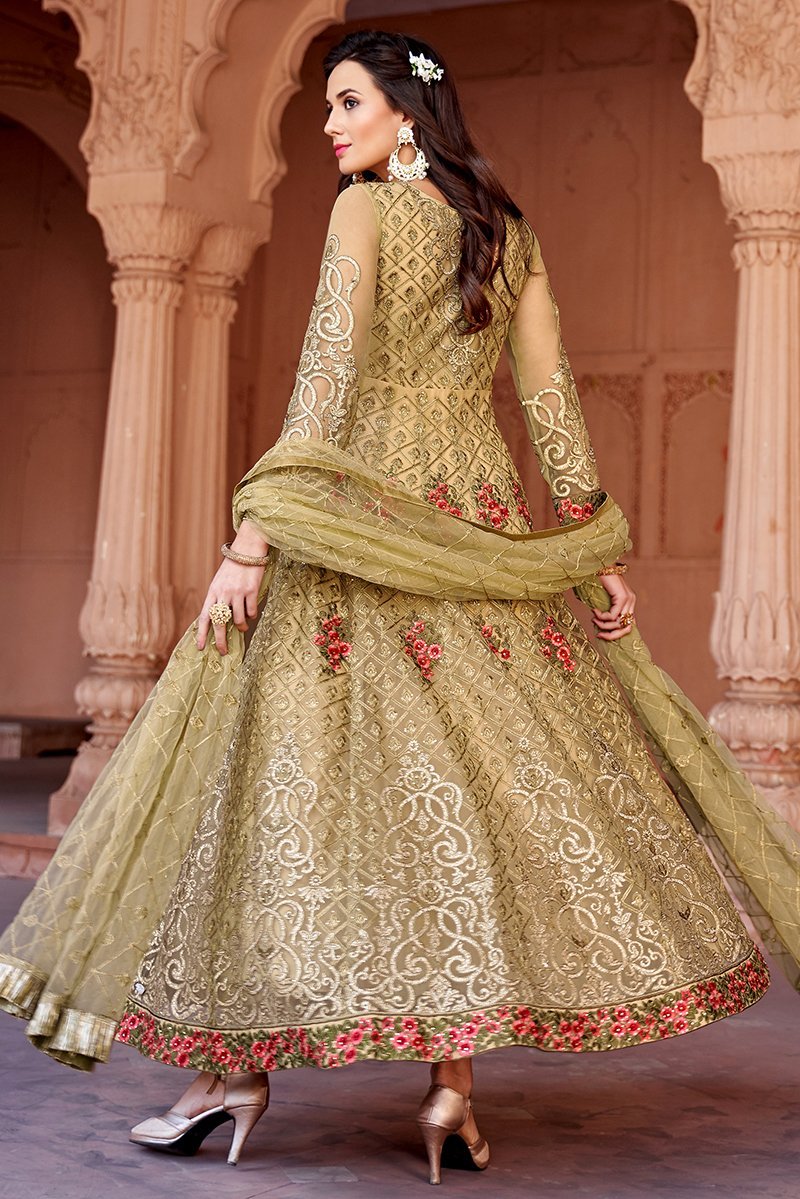 Vanilla Embroidered Net Party Wear Anarkali Suit