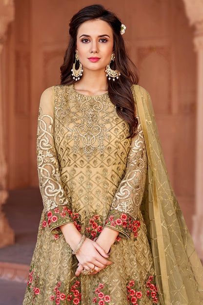 Vanilla Embroidered Net Party Wear Anarkali Suit