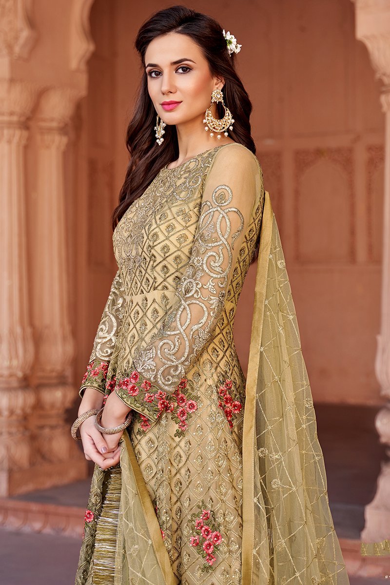 Vanilla Embroidered Net Party Wear Anarkali Suit
