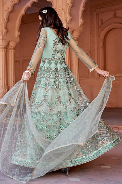 Snow White Embroidered Net Party Wear Anarkali Suit