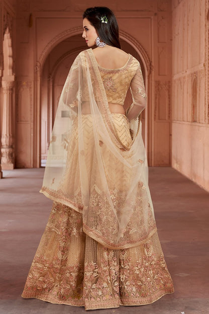 Golden Embroidered Net Anarkali Lehenga Style Suit