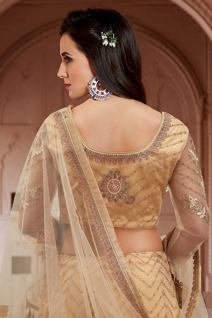 Golden Embroidered Net Anarkali Lehenga Style Suit