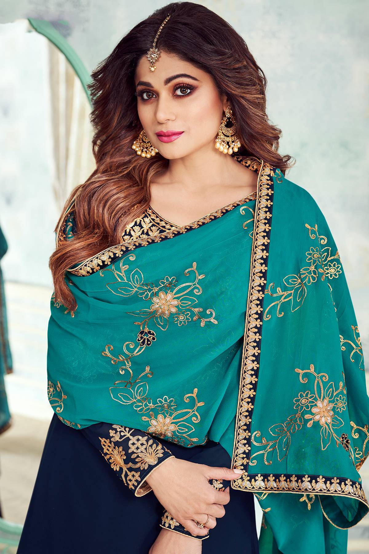 Berry Blue Designer Party Wear Sharara Suit