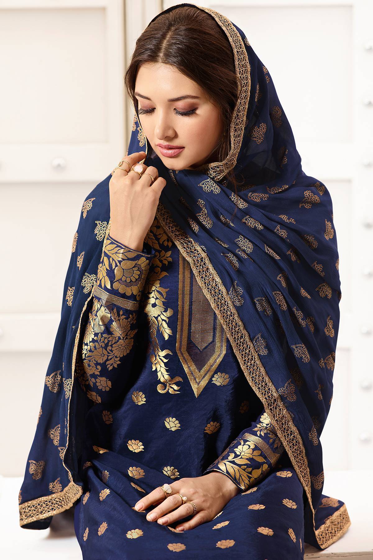 Berry Blue Designer Silk Palazzo Suit