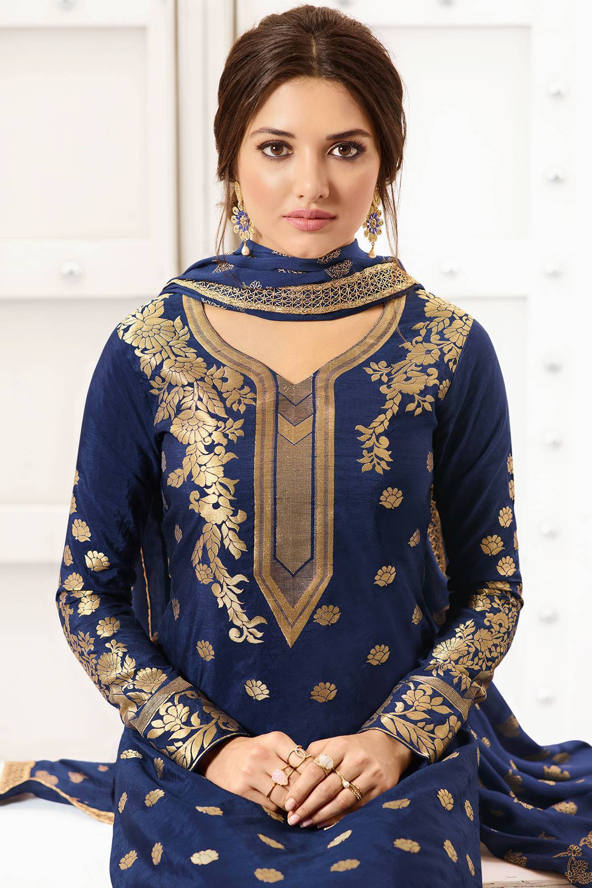 Berry Blue Designer Silk Palazzo Suit