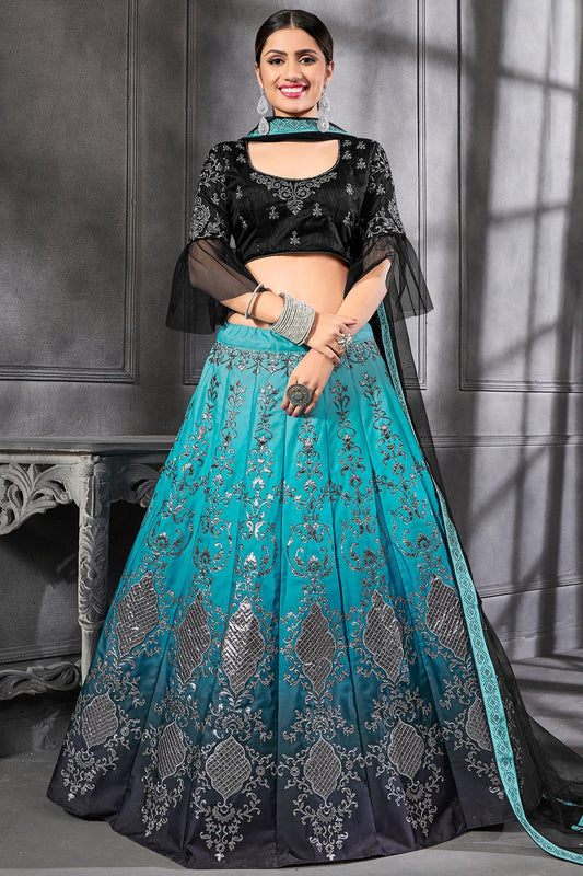 Black and Blue Party Wear Silk Lehenga Choli