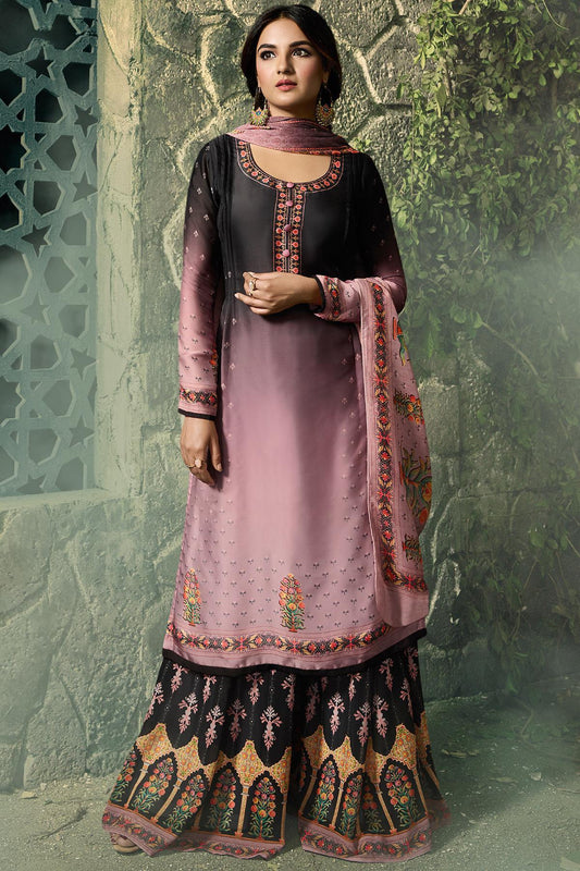 Black and Crape Pink Georgette Sharara Suit