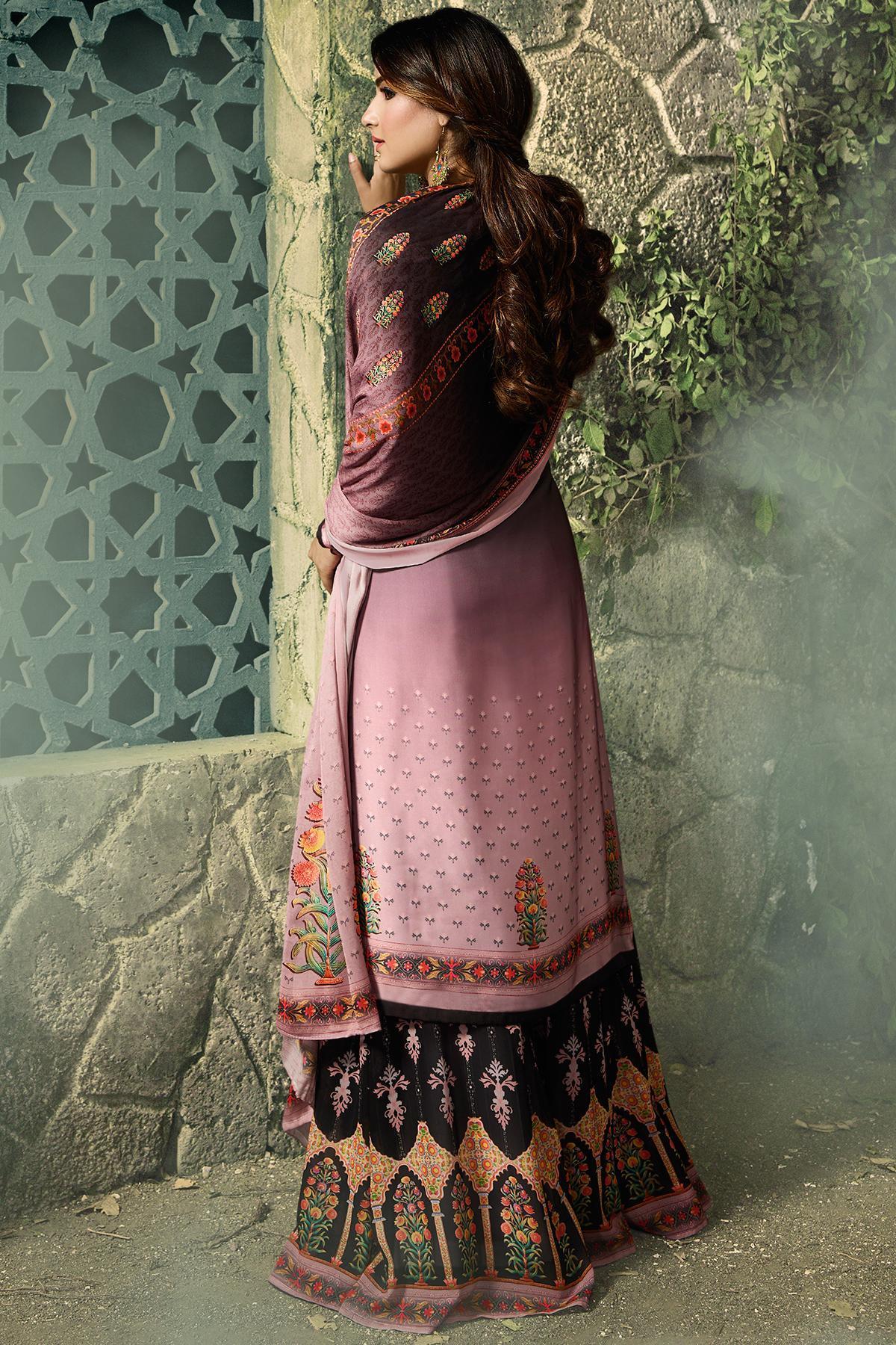 Black and Crape Pink Georgette Sharara Suit