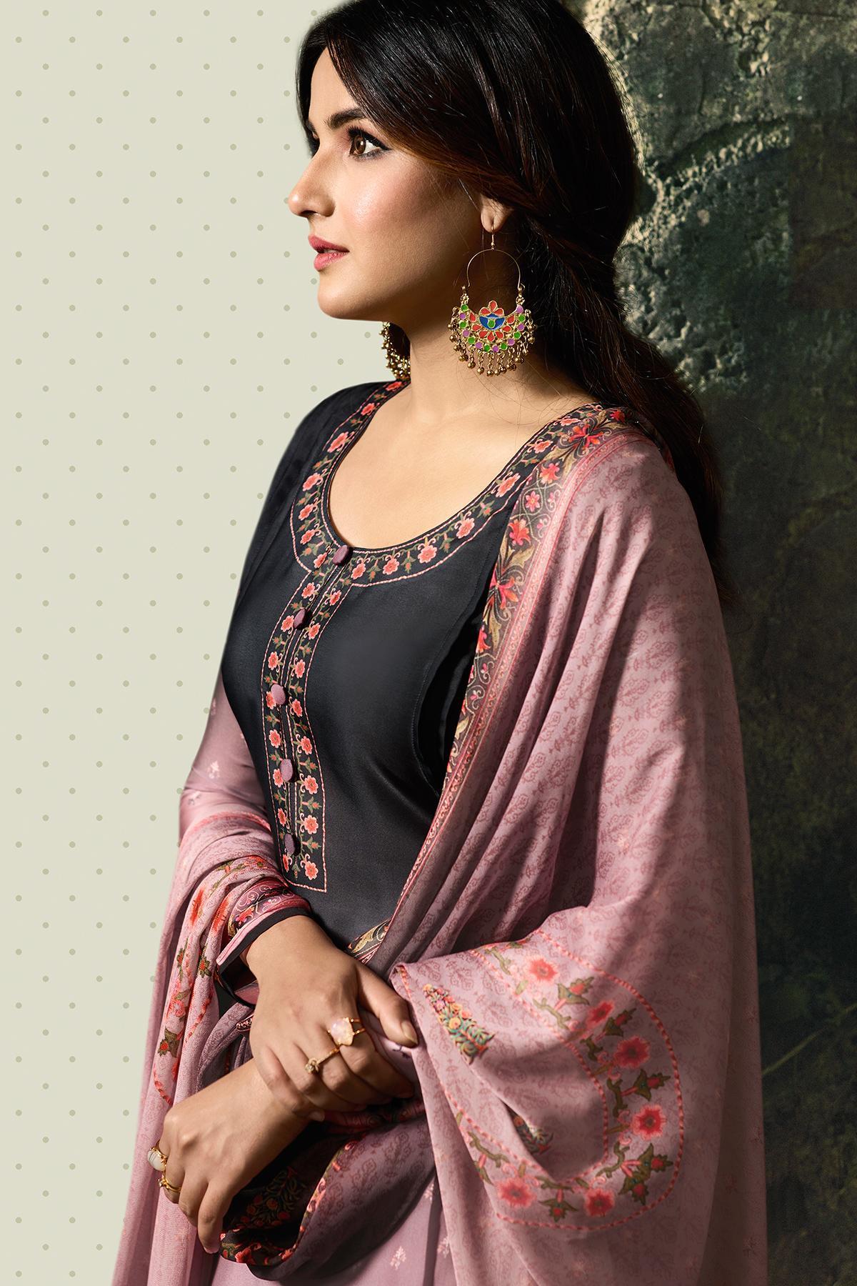 Black and Crape Pink Georgette Sharara Suit