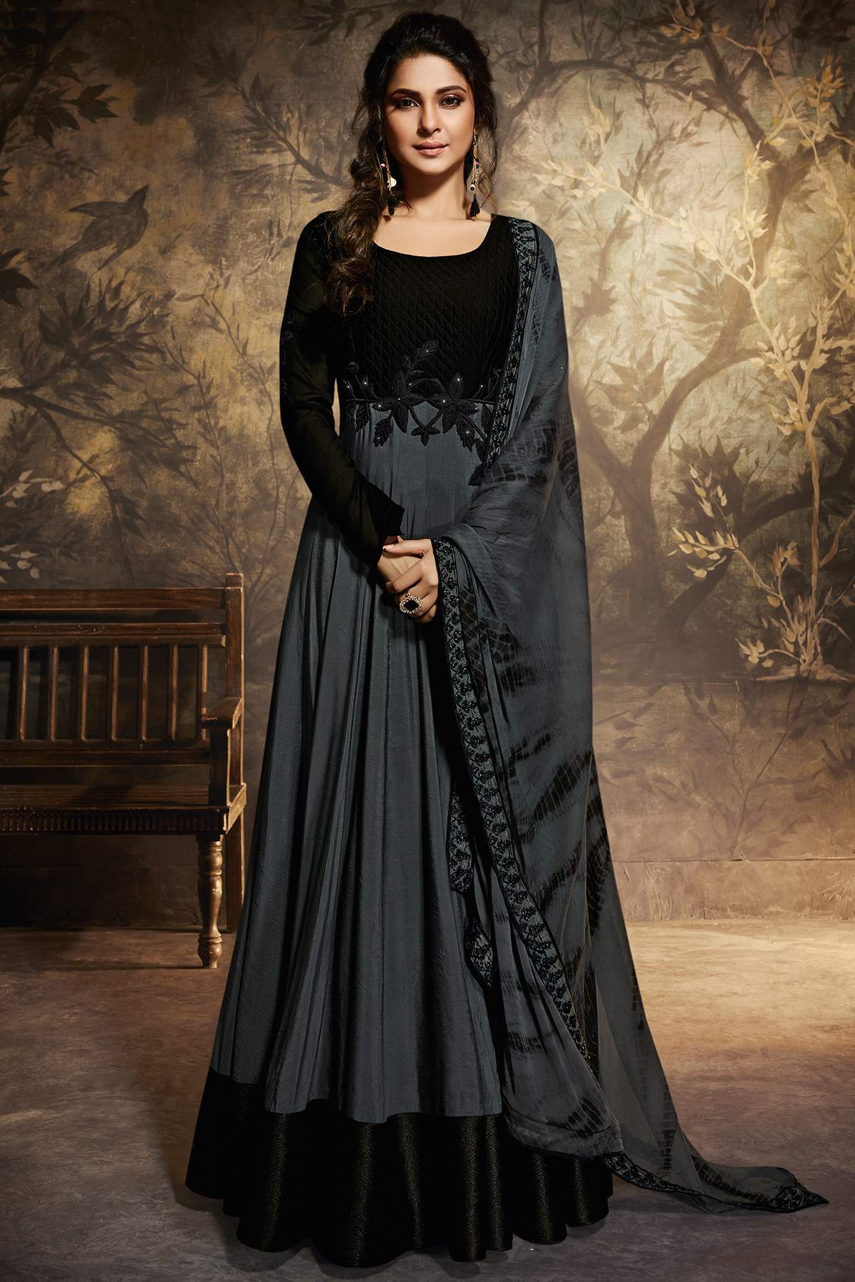 Black And Grey Designer Gown
