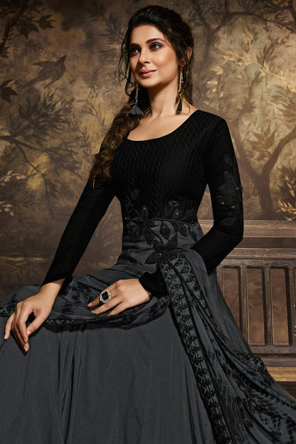Black And Grey Designer Gown