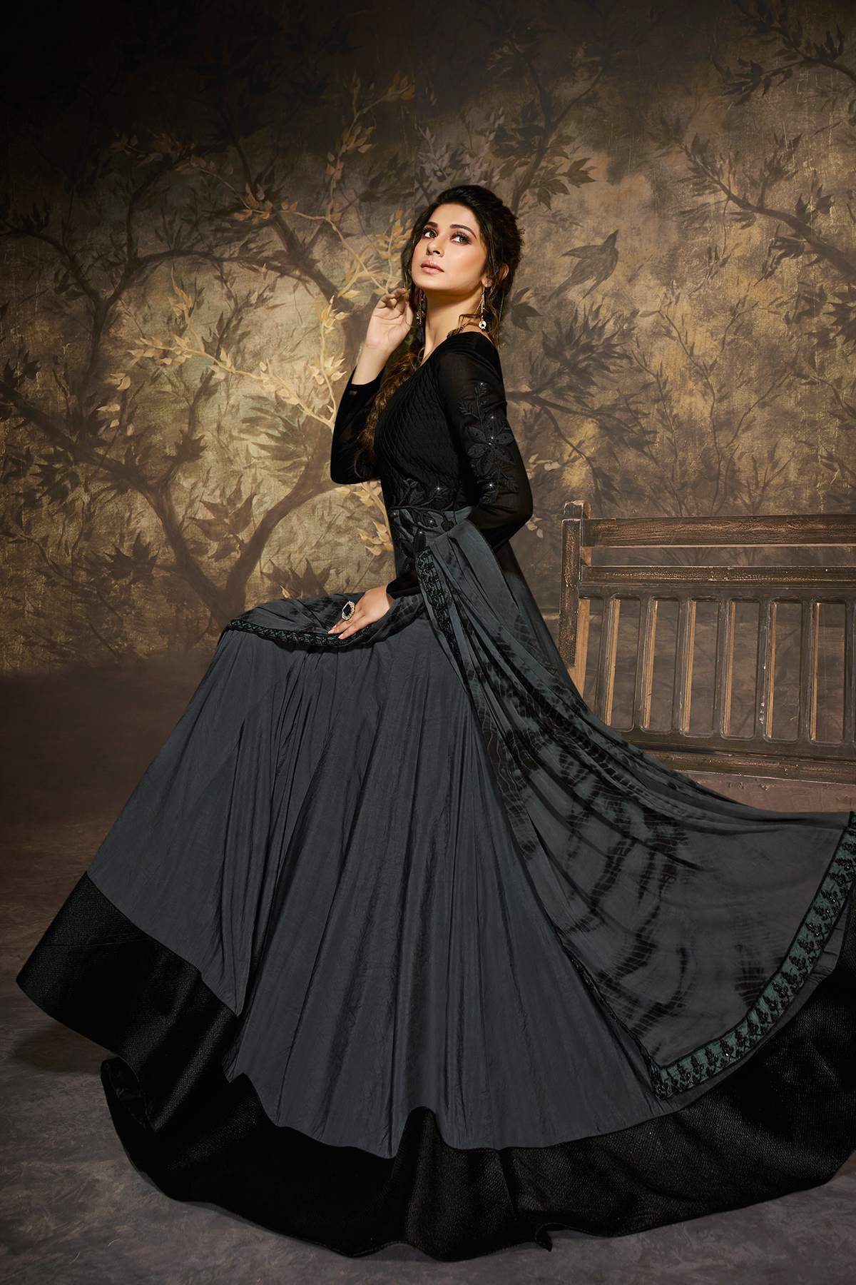 Black And Grey Designer Gown