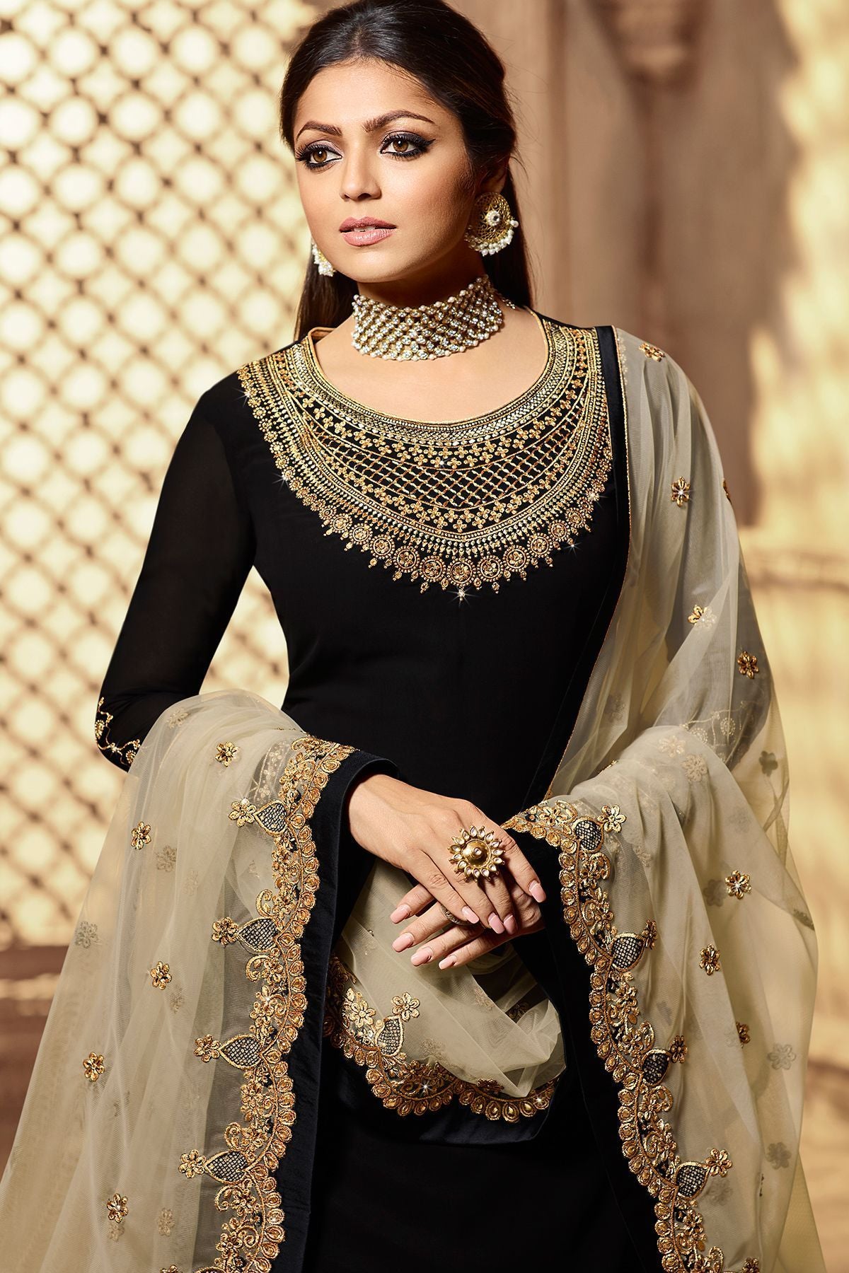 Black Designer Embroidered Lehenga Kurti Set