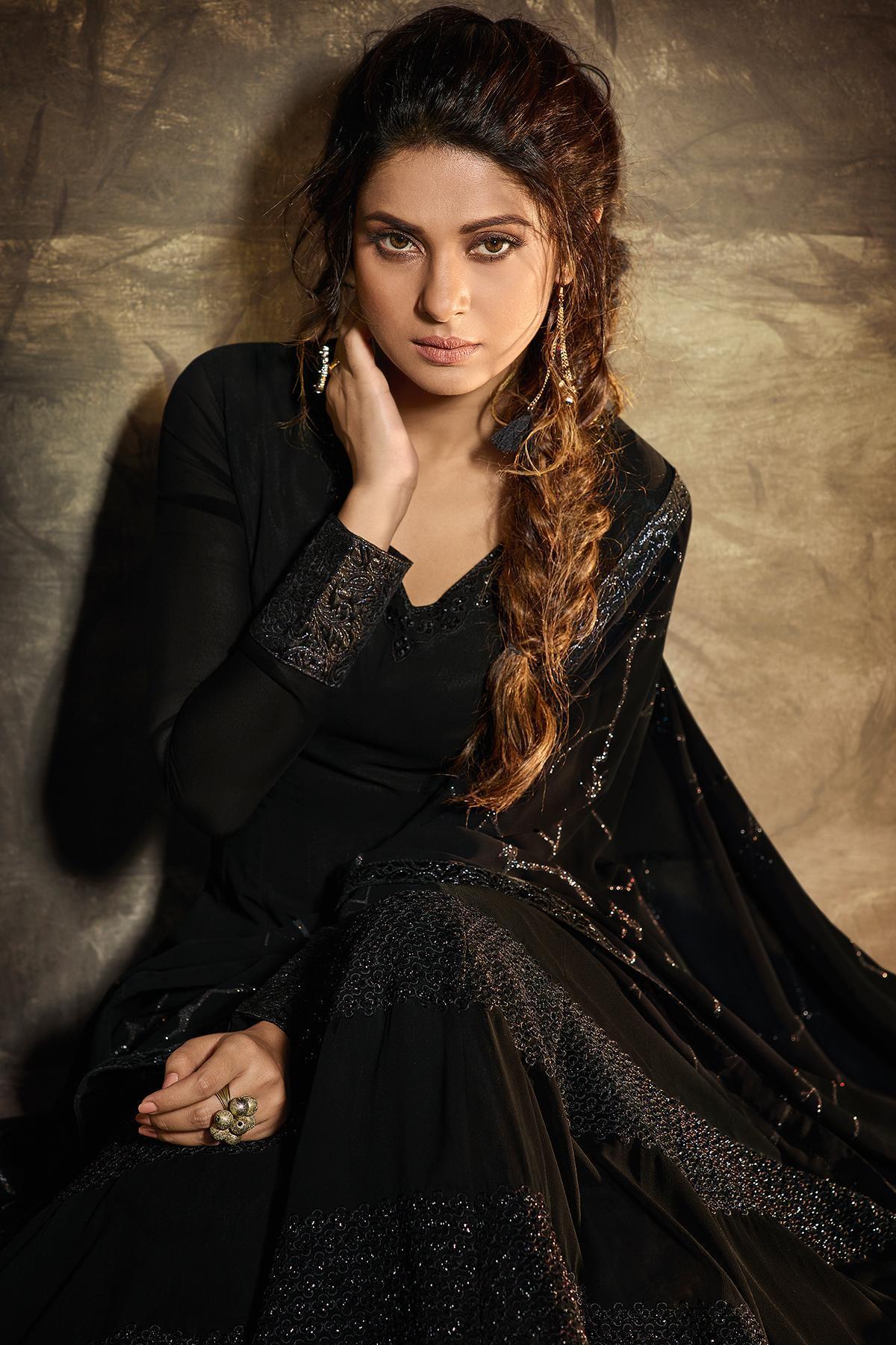 Black Designer Party Wear Georgette Gown