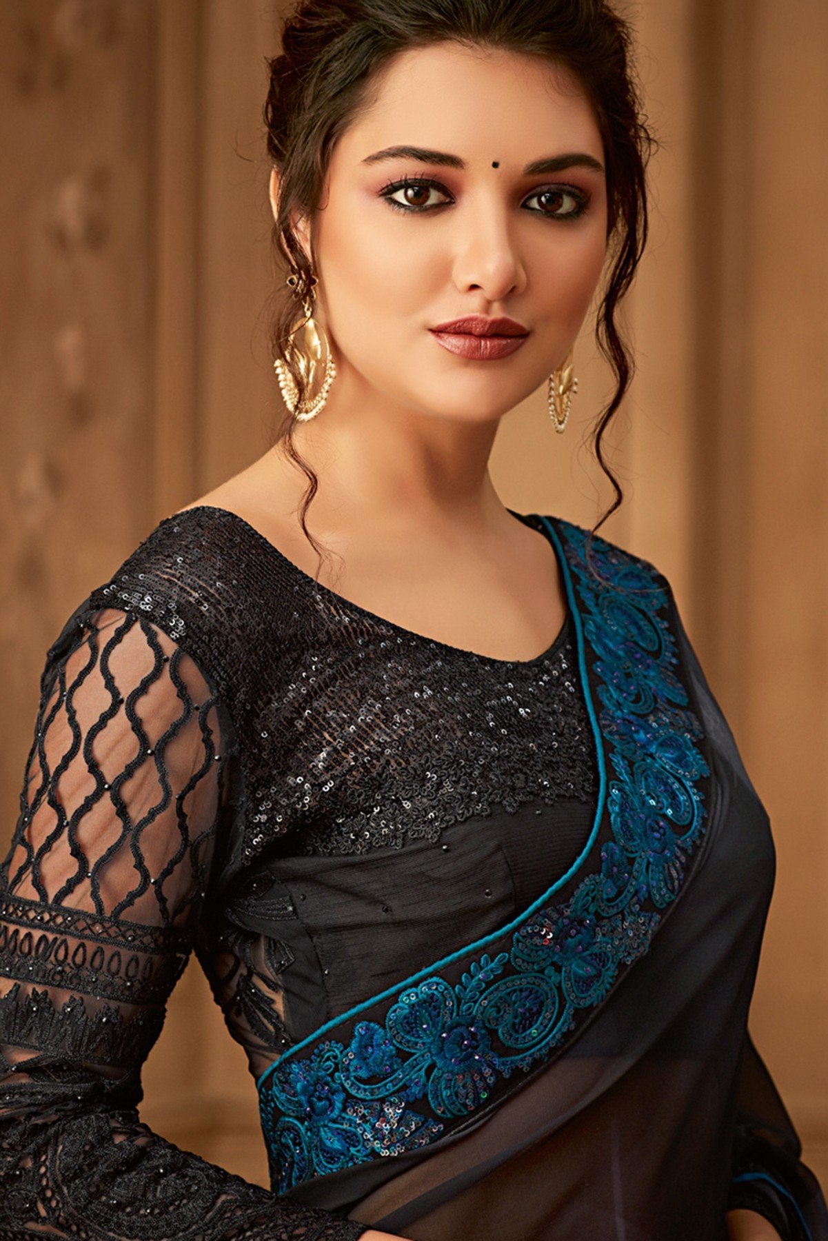 Black Designer Party Wear Georgette Sari