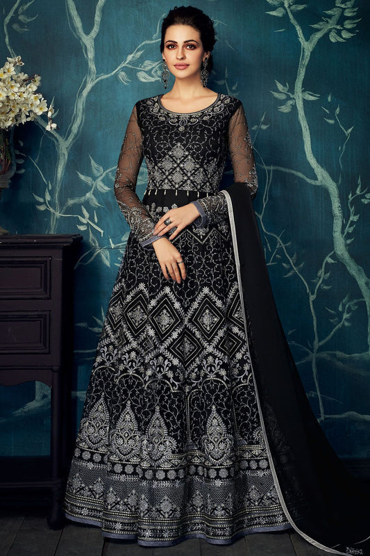 Black Embroidered Party Wear Anarkali Suit