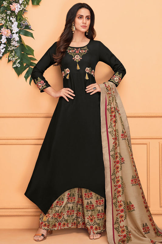 Black Maslin Designer Palazzo Suit