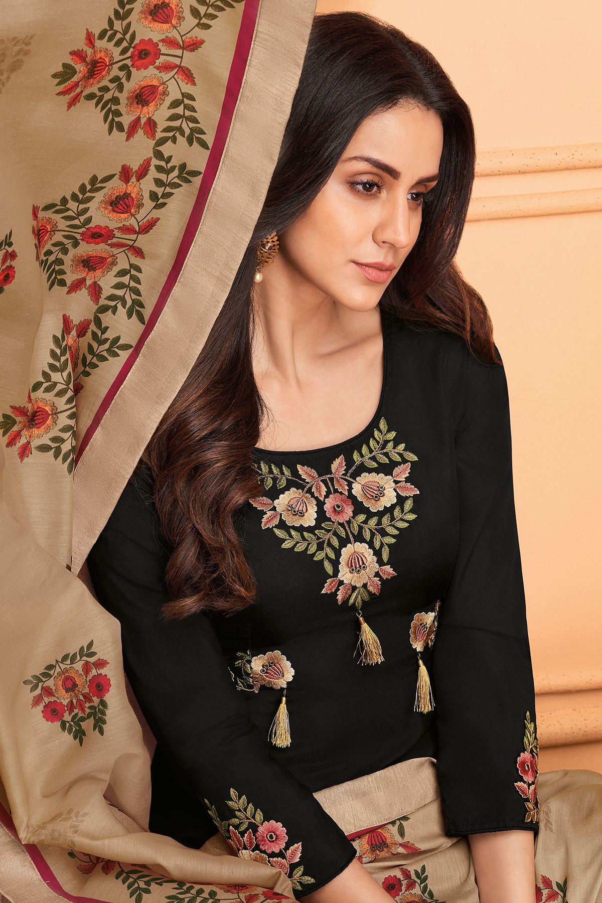Black Maslin Designer Palazzo Suit