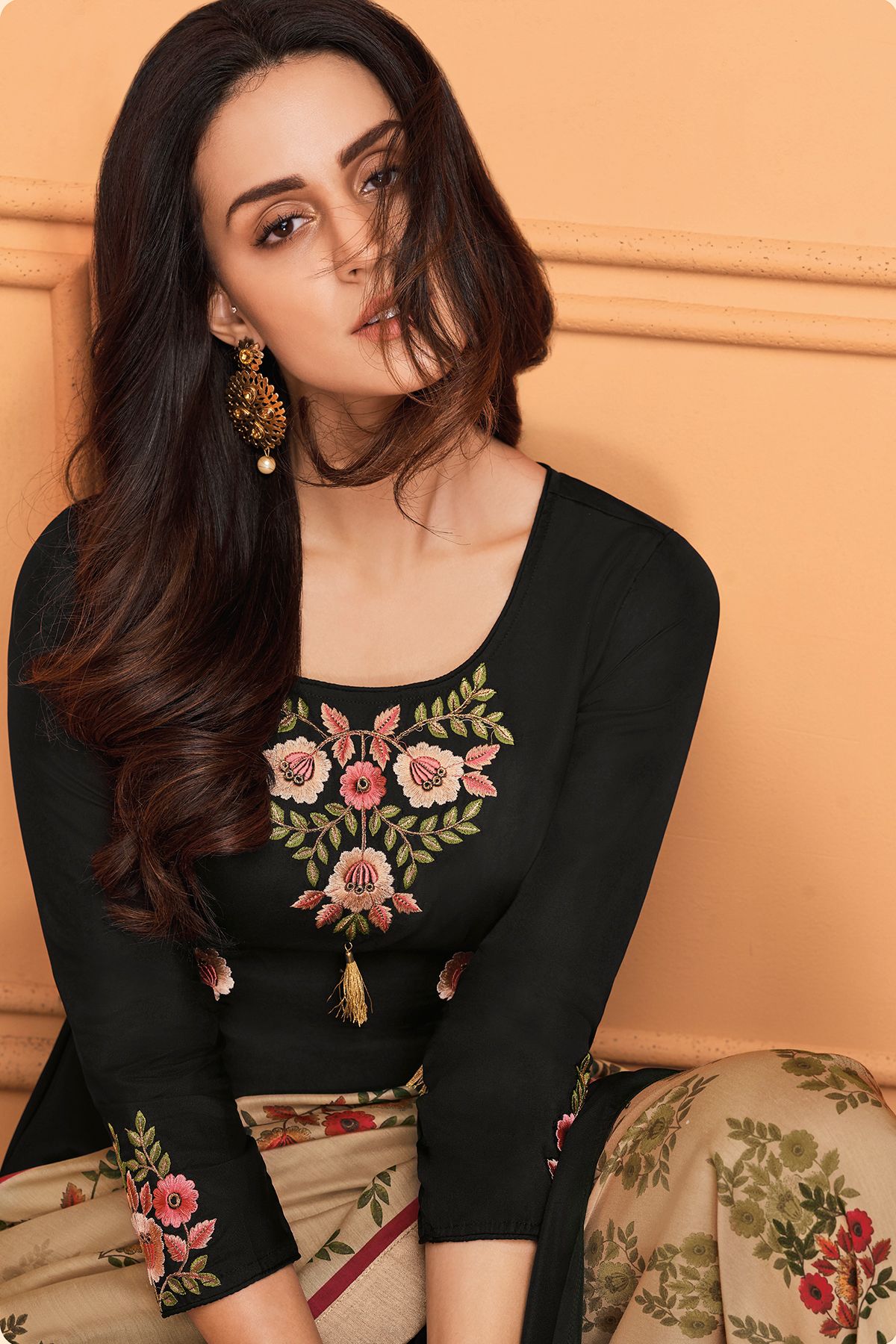 Black Maslin Designer Palazzo Suit