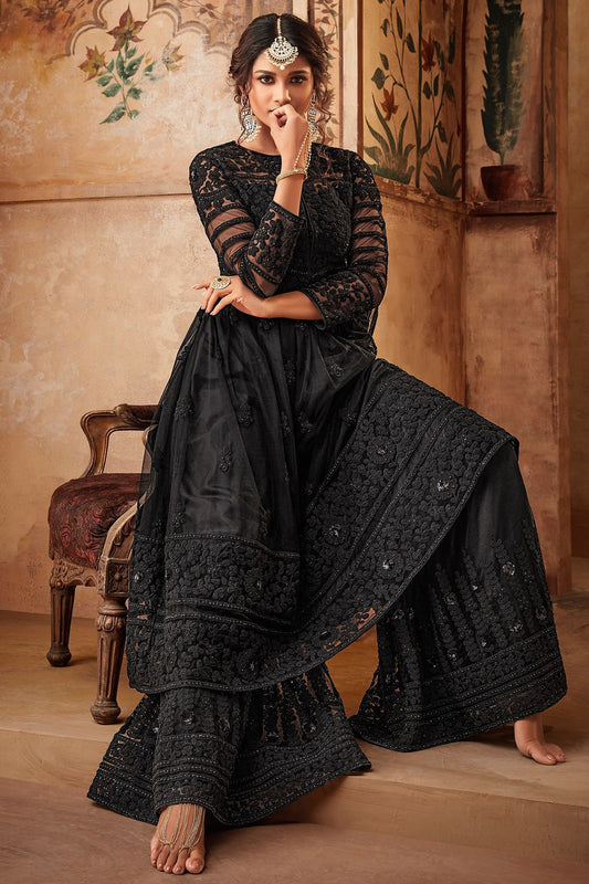 Black Net Embroidered palazzo Suit