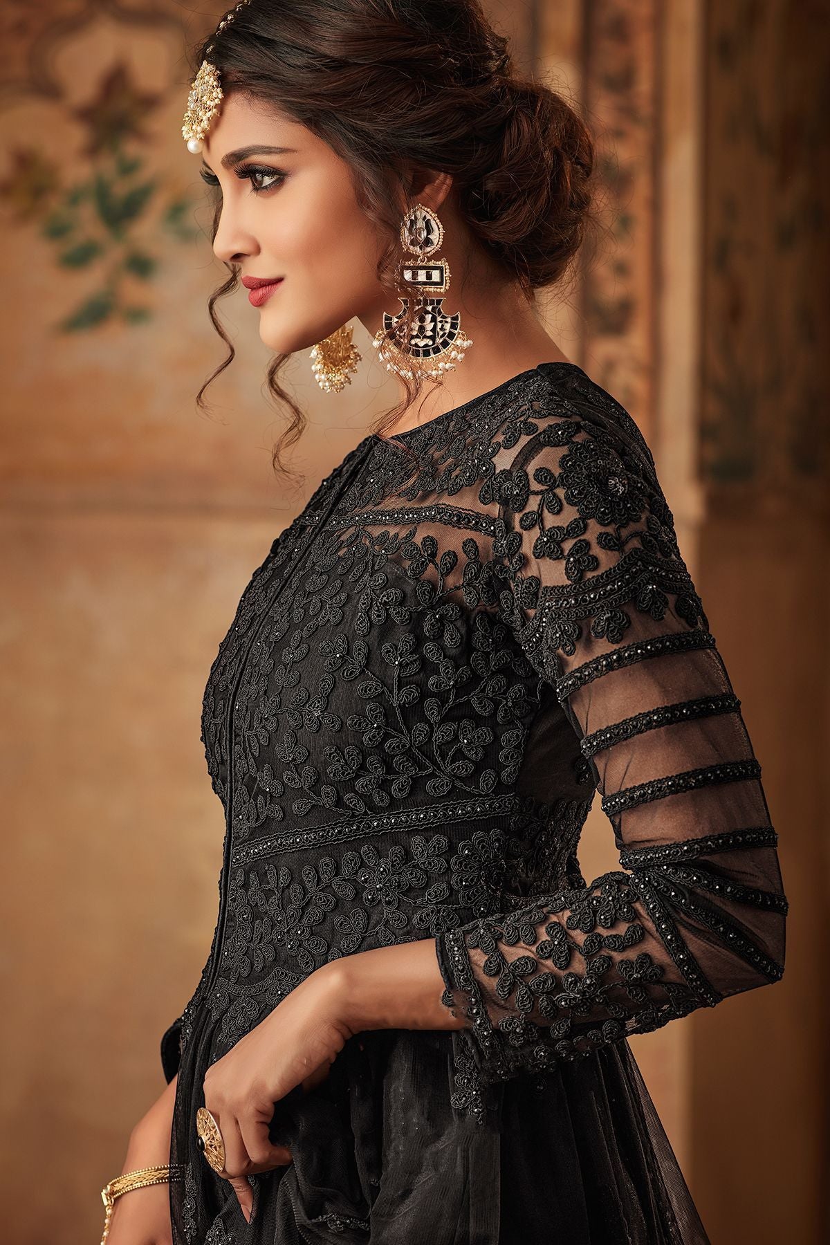 Black Net Embroidered palazzo Suit