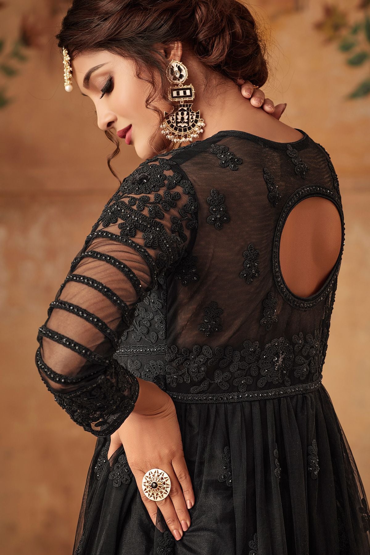 Black Net Embroidered palazzo Suit