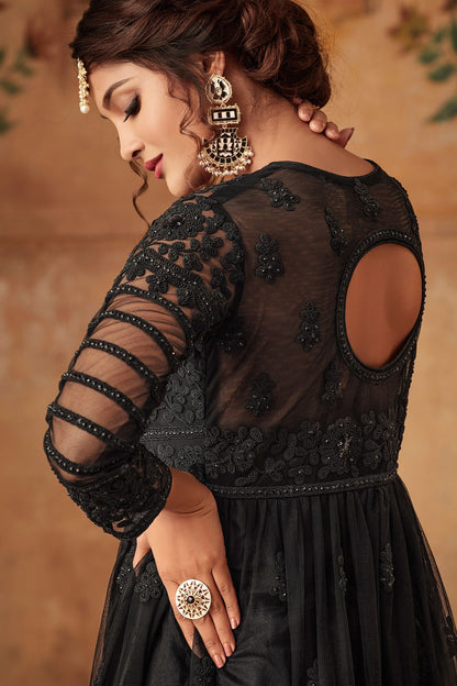 Black Net Embroidered palazzo Suit