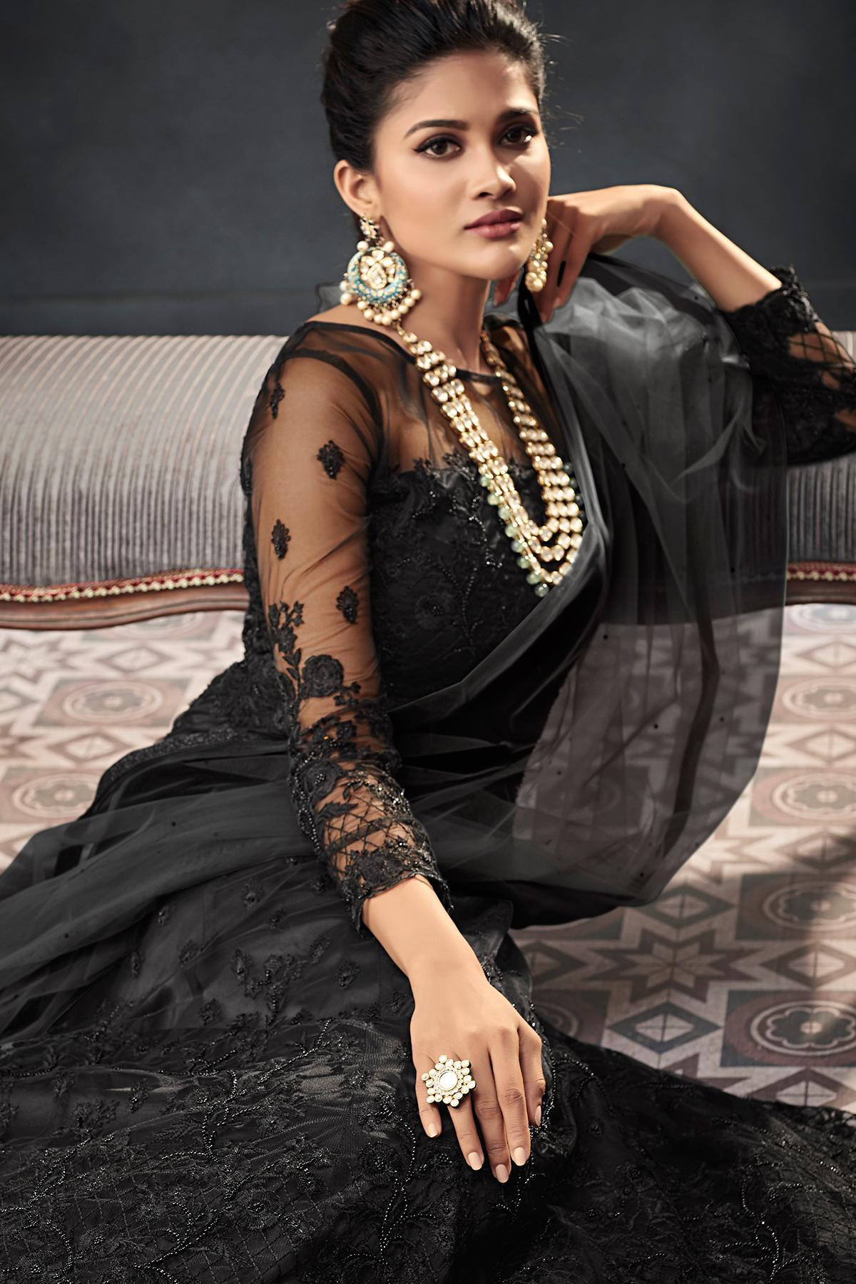 Black Net Party Wear Anarkali Suit