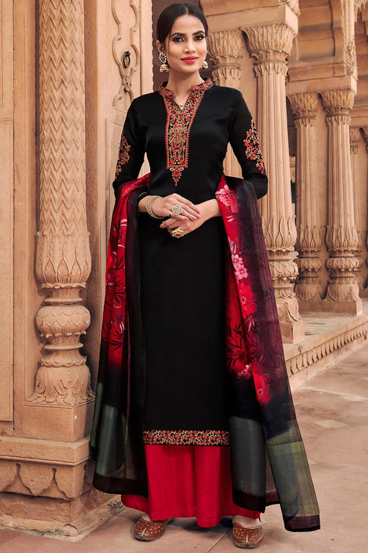 Black Traditional Party Wear Palazzo Suit