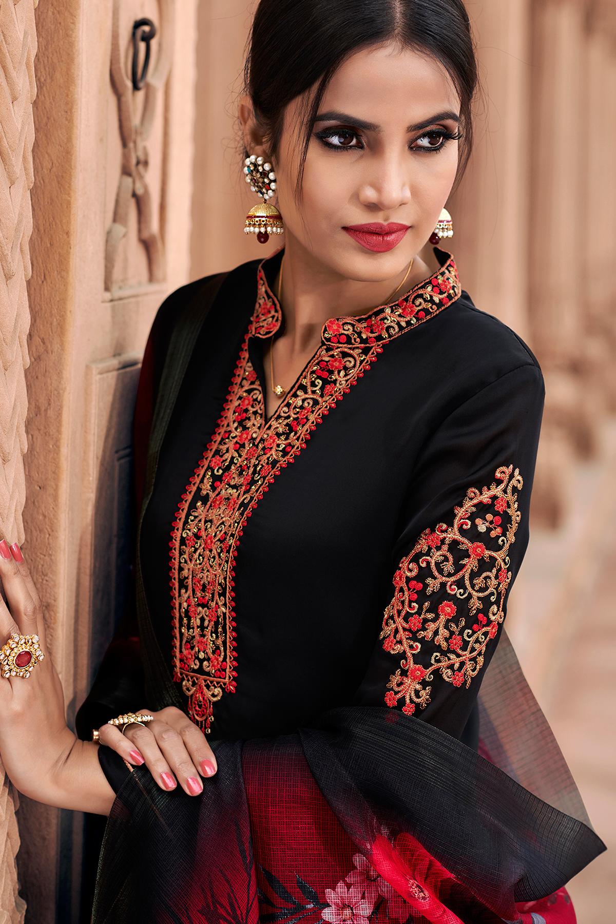 Black Traditional Party Wear Palazzo Suit