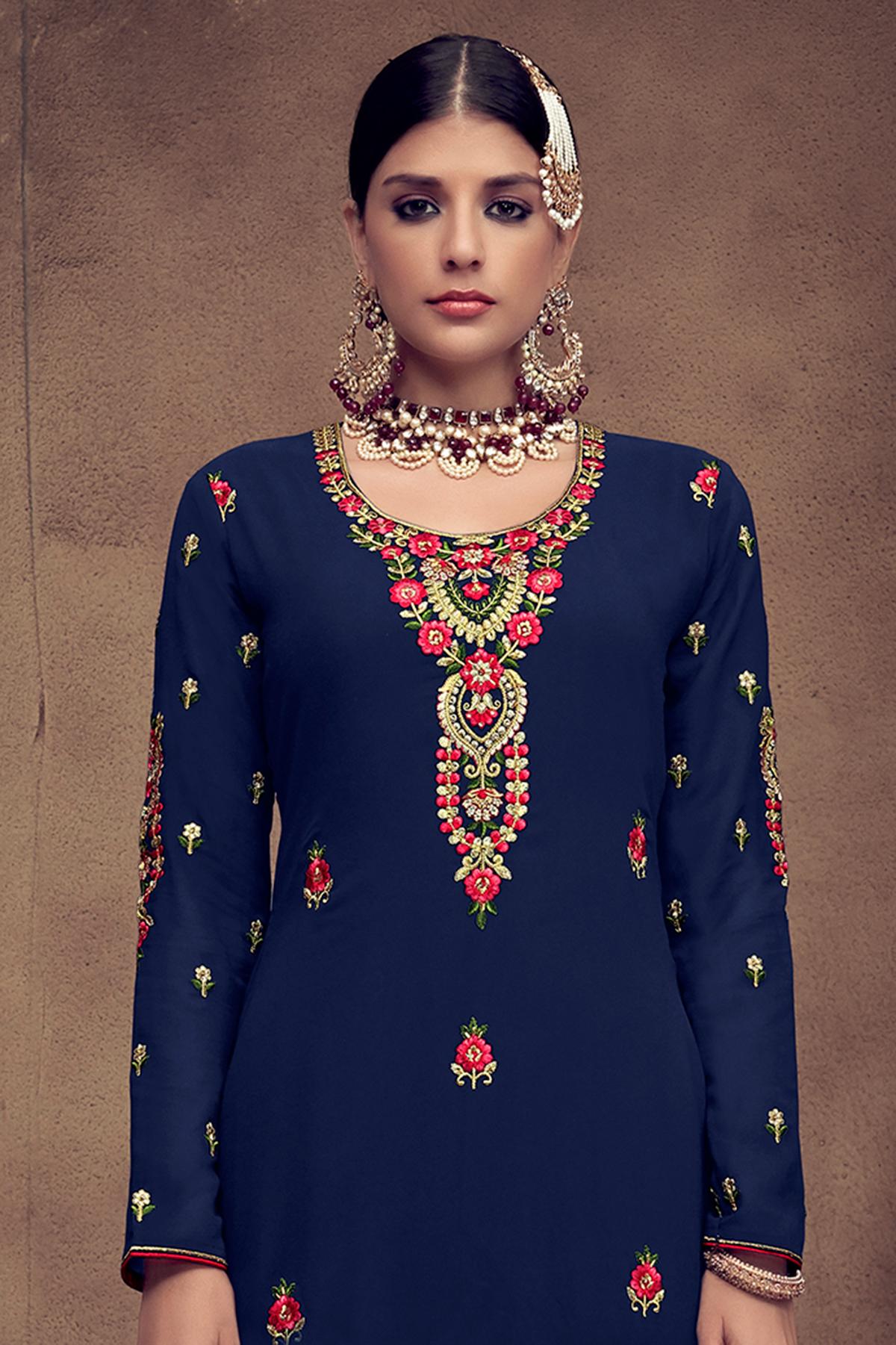 Blue And Grey Designer Palazzo Suit