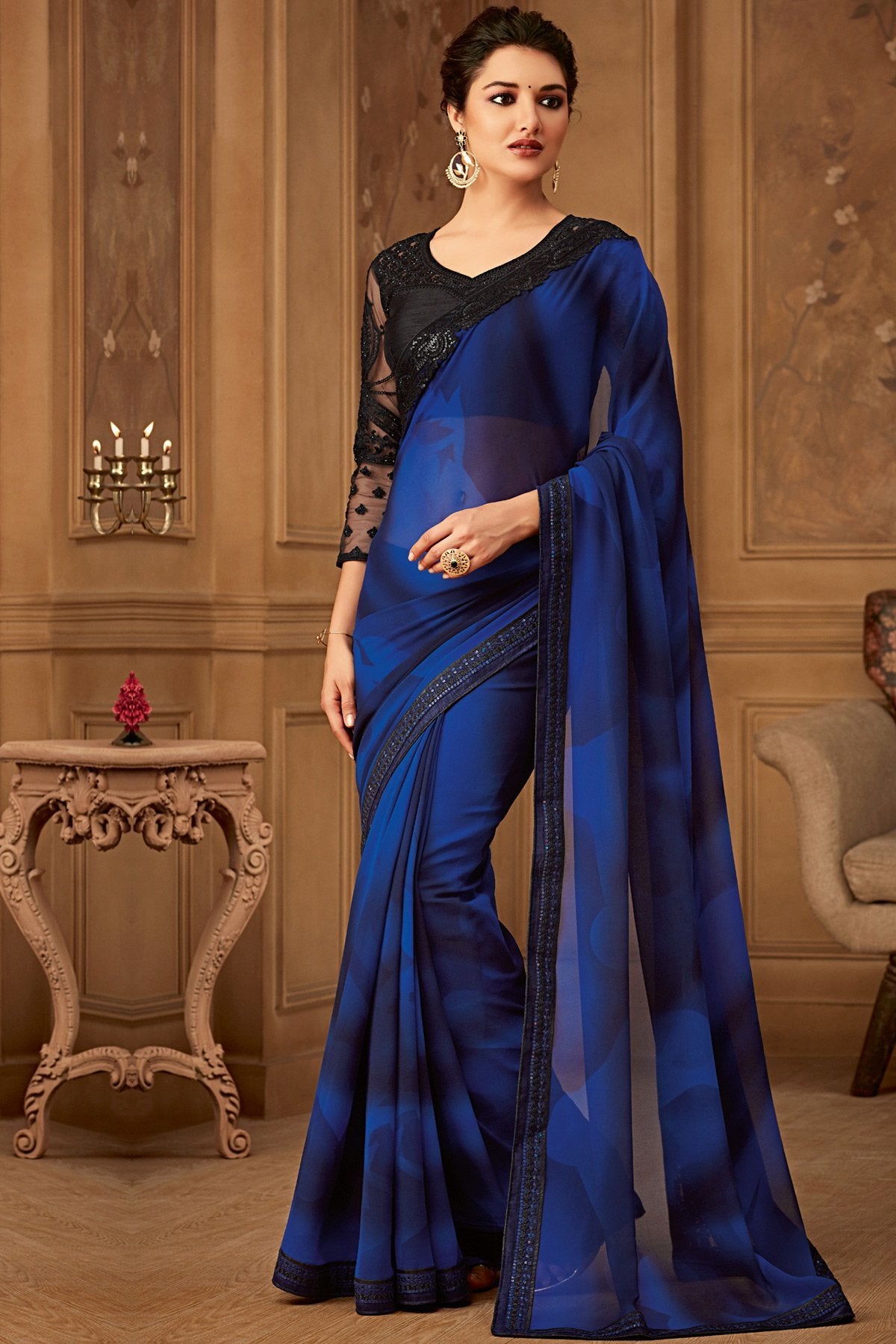 Blue Designer Party Wear Georgette Sari
