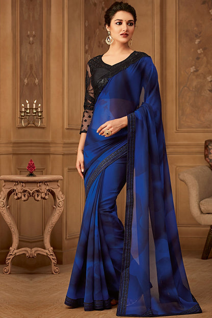 Blue Designer Party Wear Georgette Sari