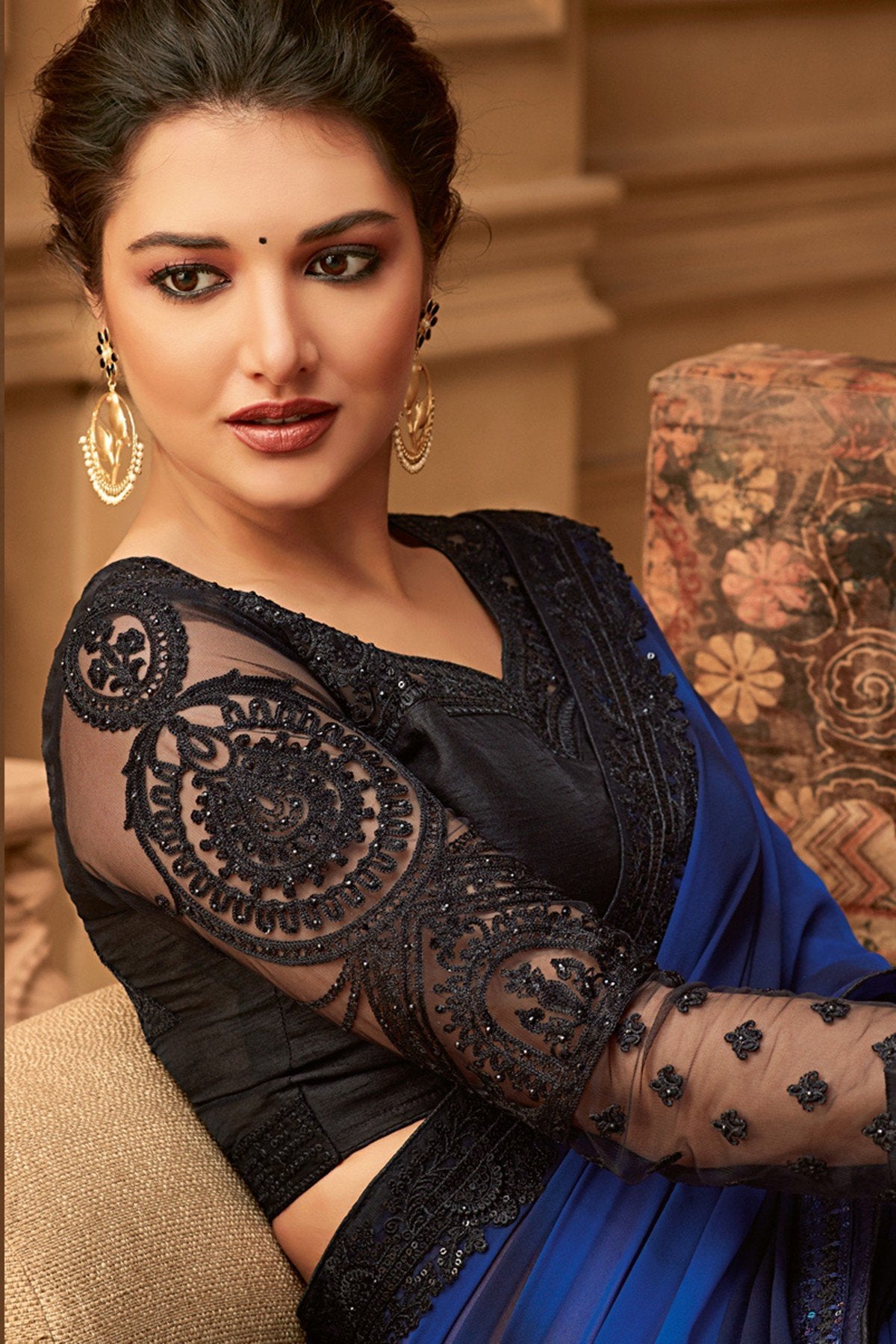Blue Designer Party Wear Georgette Sari