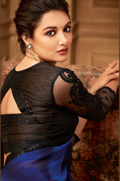 Blue Designer Party Wear Georgette Sari