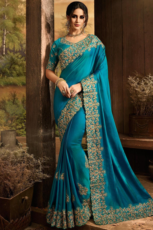 Blue Designer Party Wear Silk Sari