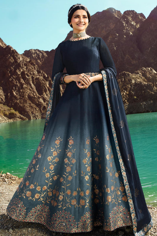 Blue Embroidered Designer Anarkali Suit