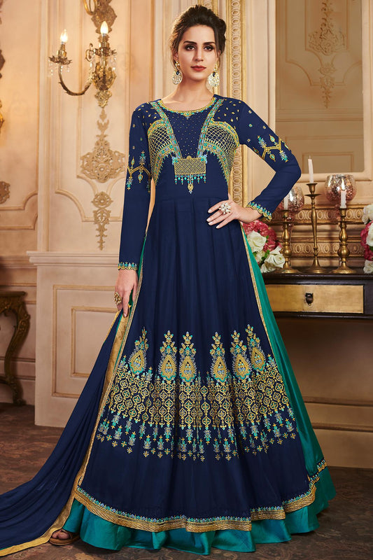 Blue Georgette Lehenga Style Suit