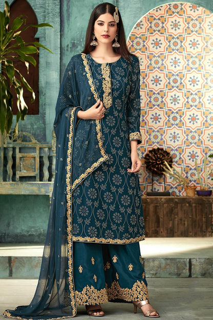 Blue Georgette Party Wear Palazzo Suit