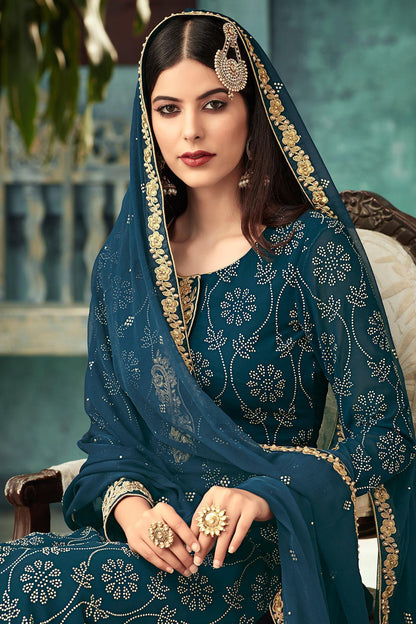 Blue Georgette Party Wear Palazzo Suit