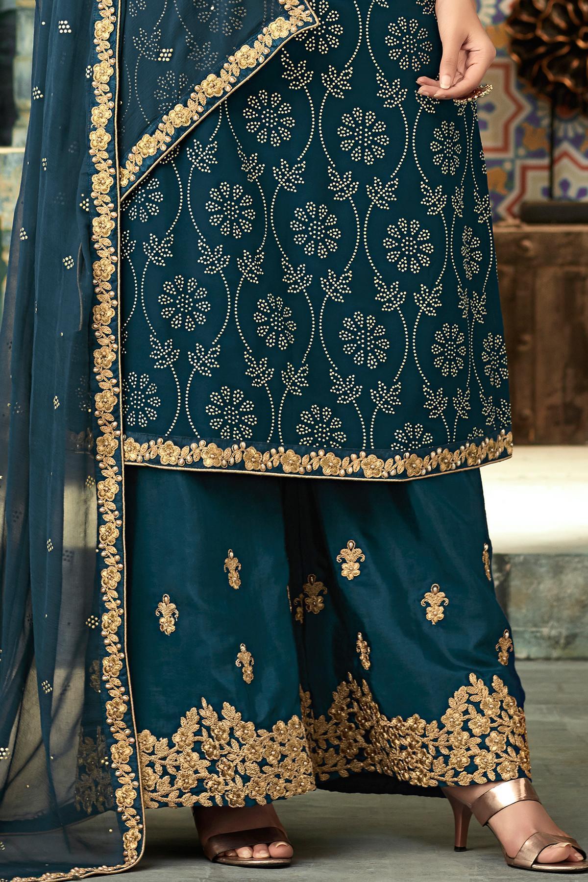 Blue Georgette Party Wear Palazzo Suit
