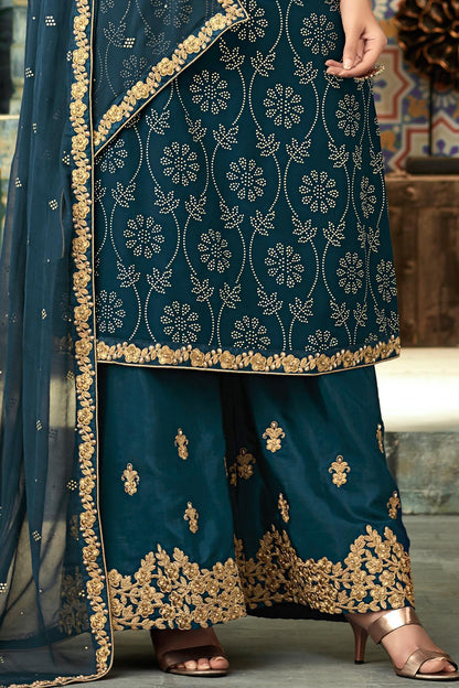Blue Georgette Party Wear Palazzo Suit