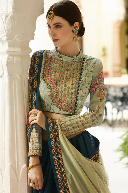 Bottel and Mint Green Designer Silk Lehenga Choli